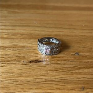 Avon Silvertone vintage flip ring with pink and Yellow stones size 6